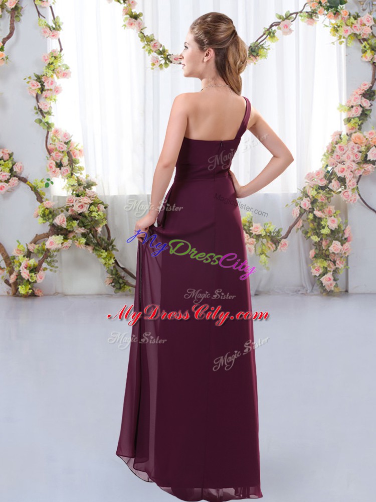 Stylish Floor Length Zipper Vestidos de Damas Burgundy for Wedding Party with Ruching