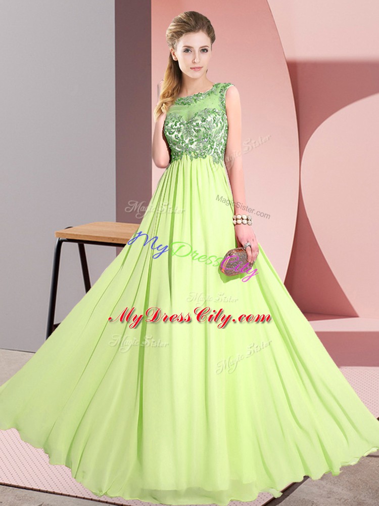 Fancy Yellow Green Backless Quinceanera Court Dresses Beading and Appliques Sleeveless Floor Length