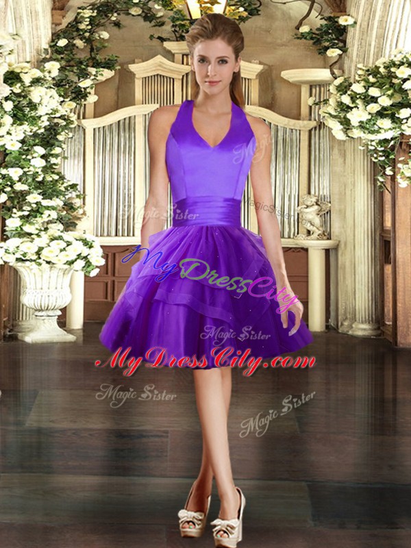 High Quality Halter Top Sleeveless Tulle Quinceanera Dresses Ruffles Lace Up