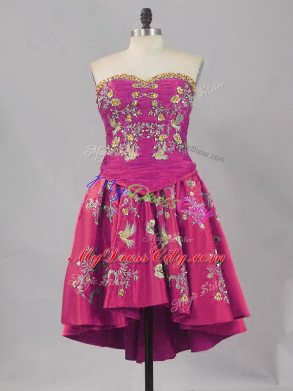 Flare Fuchsia Lace Up Sweetheart Embroidery Pageant Dress Wholesale Sleeveless