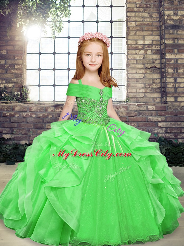 Admirable Sleeveless Lace Up Floor Length Beading and Ruffles Little Girls Pageant Dress Wholesale