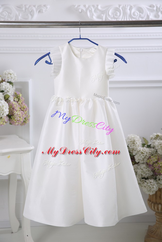 Dynamic Scoop Sleeveless Zipper Flower Girl Dresses for Less White Satin