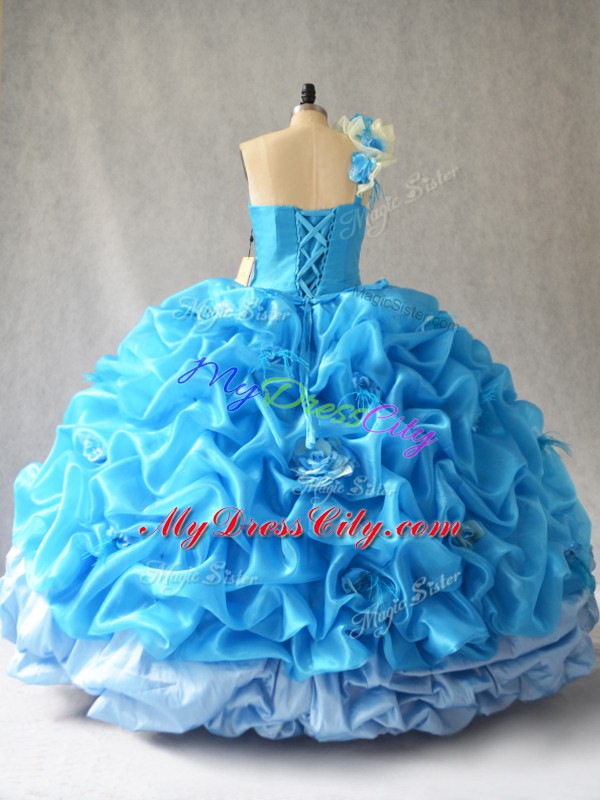 One Shoulder Sleeveless Lace Up Quinceanera Gown Baby Blue Organza