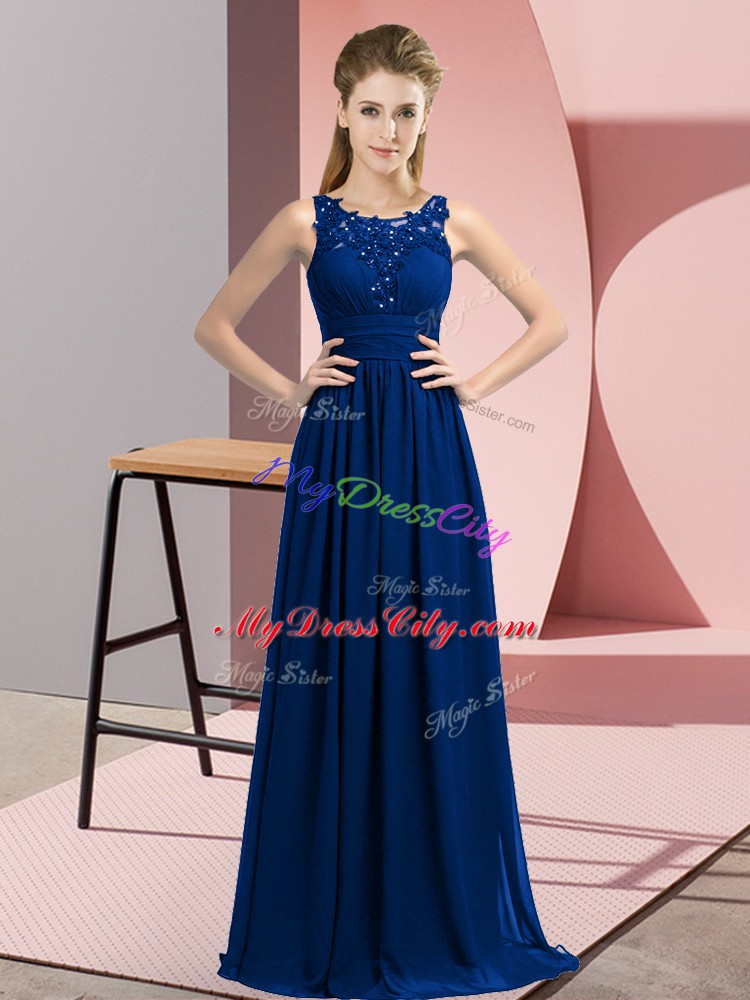 Simple Royal Blue Scoop Neckline Beading and Appliques Dama Dress for Quinceanera Sleeveless Zipper