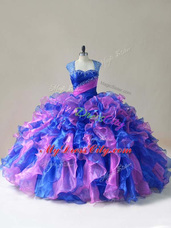 Straps Sleeveless Zipper Quinceanera Gowns Multi-color Organza