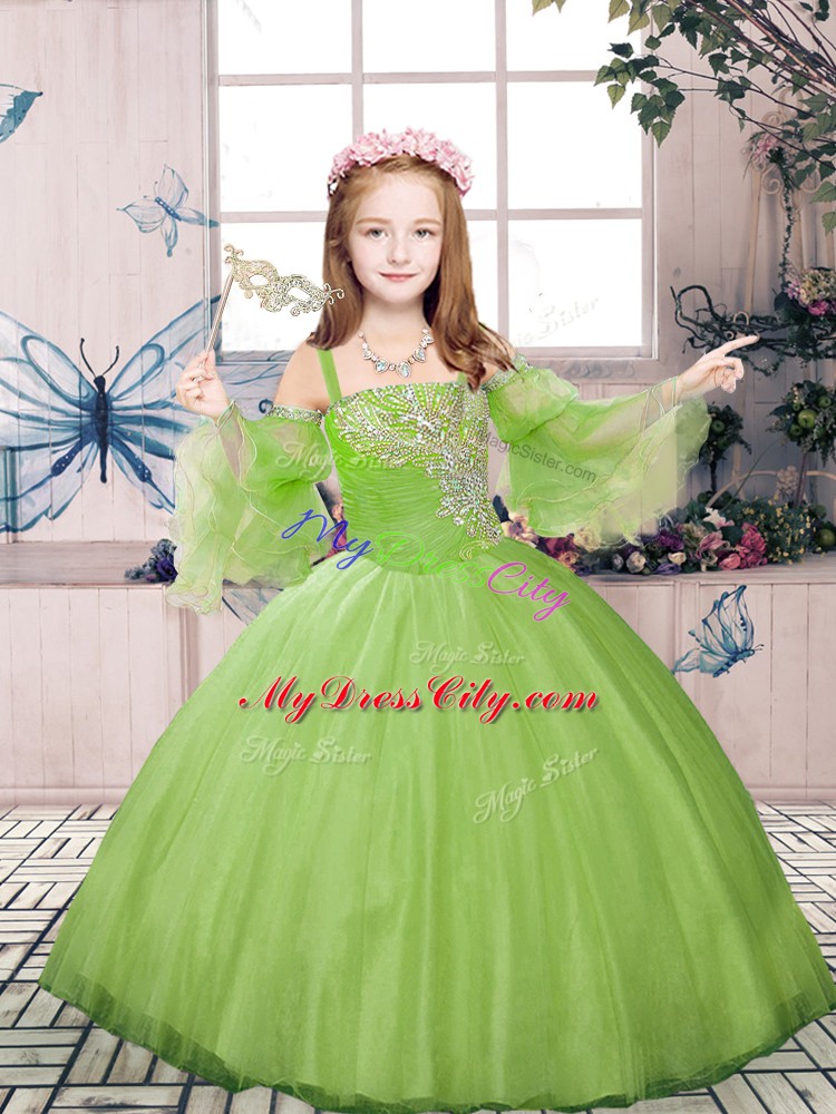 Floor Length Lace Up Girls Pageant Dresses Champagne for Party and Sweet 16 and Wedding Party with Beading