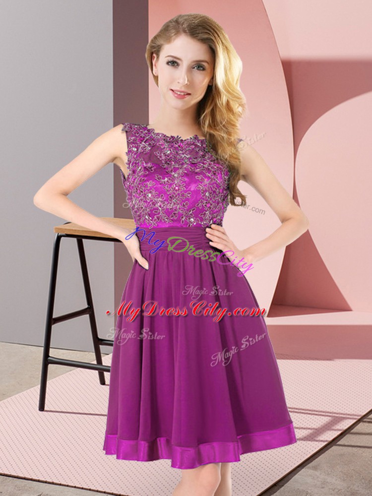 Eye-catching Scoop Sleeveless Chiffon Bridesmaid Dresses Beading and Appliques Backless