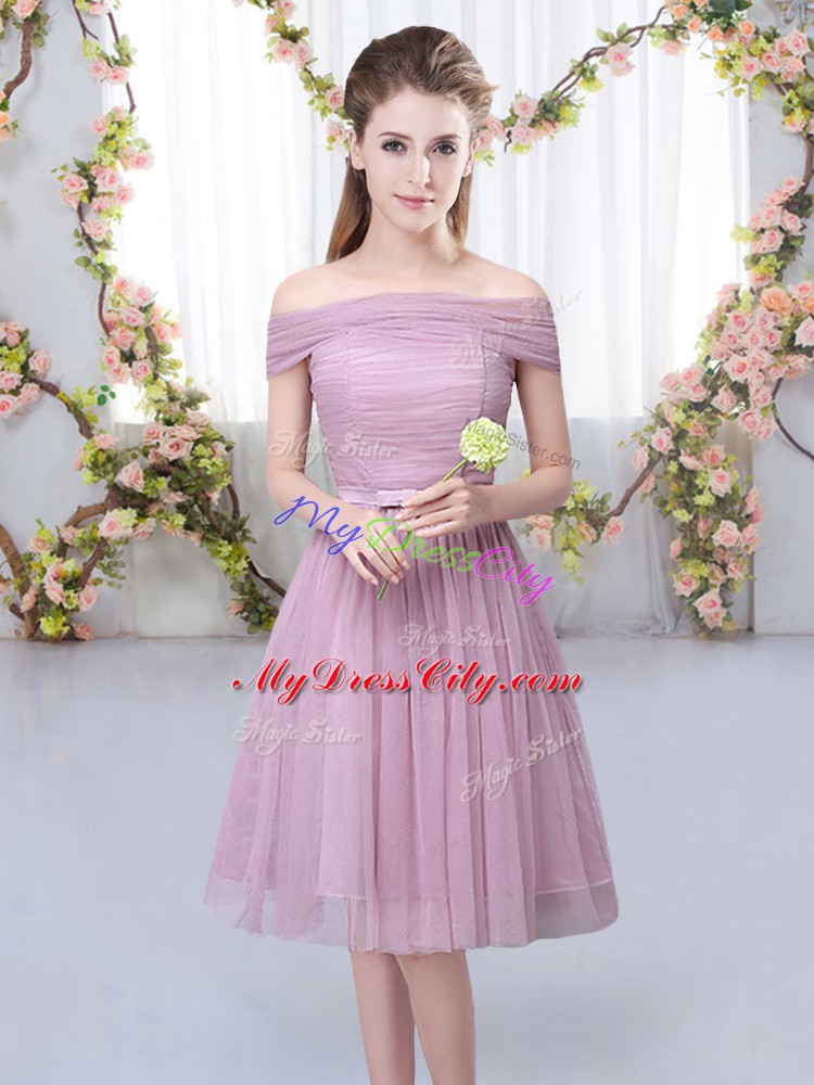 Fine Short Sleeves Belt Lace Up Bridesmaid Gown