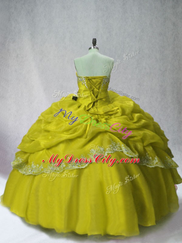 Olive Green Lace Up Sweet 16 Dresses Beading and Appliques and Pick Ups Sleeveless Floor Length