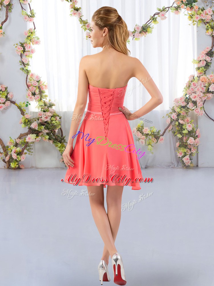 Inexpensive Chiffon Sleeveless Mini Length Quinceanera Court Dresses and Ruching