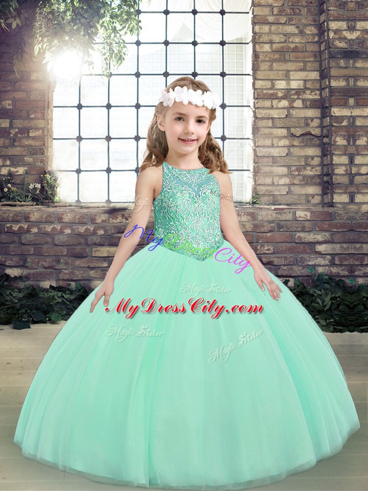 Trendy Sleeveless Beading Lace Up Little Girl Pageant Dress
