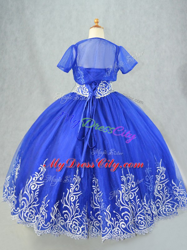 Most Popular Royal Blue Spaghetti Straps Lace Up Beading and Embroidery Glitz Pageant Dress Sleeveless
