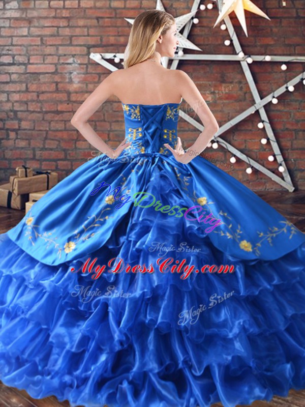 Admirable Aqua Blue Sweetheart Lace Up Embroidery and Ruffled Layers 15th Birthday Dress Sleeveless