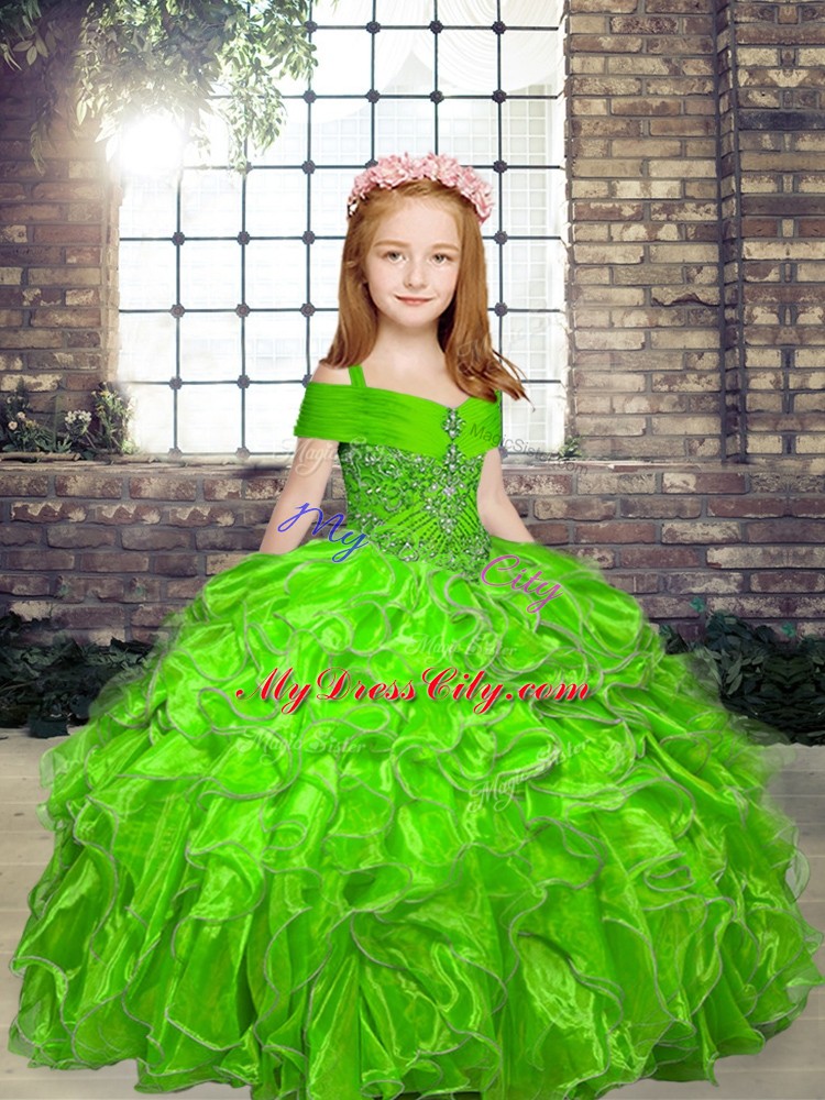 On Sale Organza Sleeveless Floor Length Kids Pageant Dress and Beading and Ruffles
