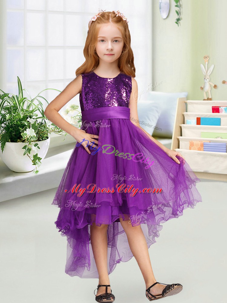 Discount Purple Sleeveless Organza Zipper Flower Girl Dresses for Less for Wedding Party