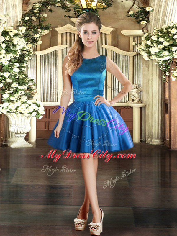 Blue Lace Up Quinceanera Dress Appliques Sleeveless Floor Length