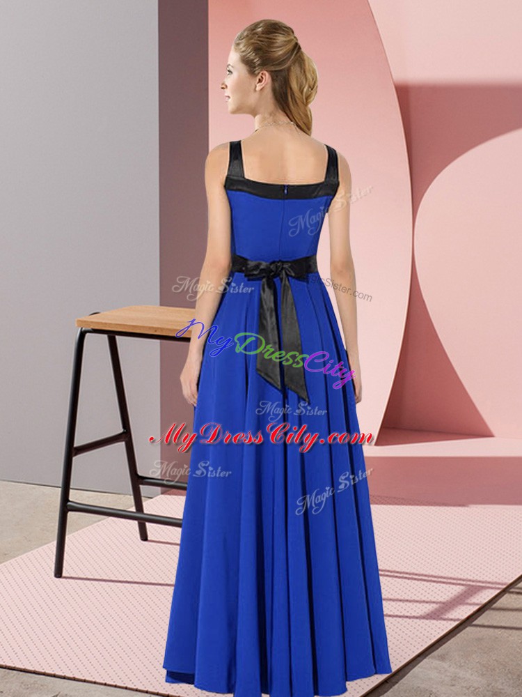 Stunning Purple Sleeveless Belt Floor Length Bridesmaid Gown