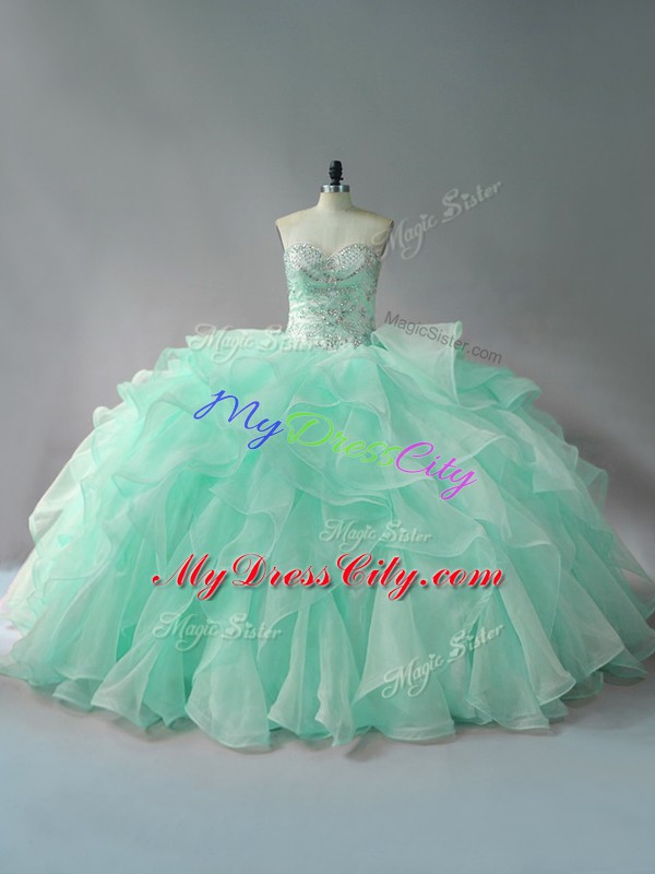 Apple Green Sweetheart Neckline Beading and Ruffles Quinceanera Gown Sleeveless Lace Up