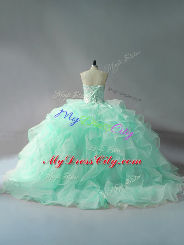 Apple Green Sweetheart Neckline Beading and Ruffles Quinceanera Gown Sleeveless Lace Up