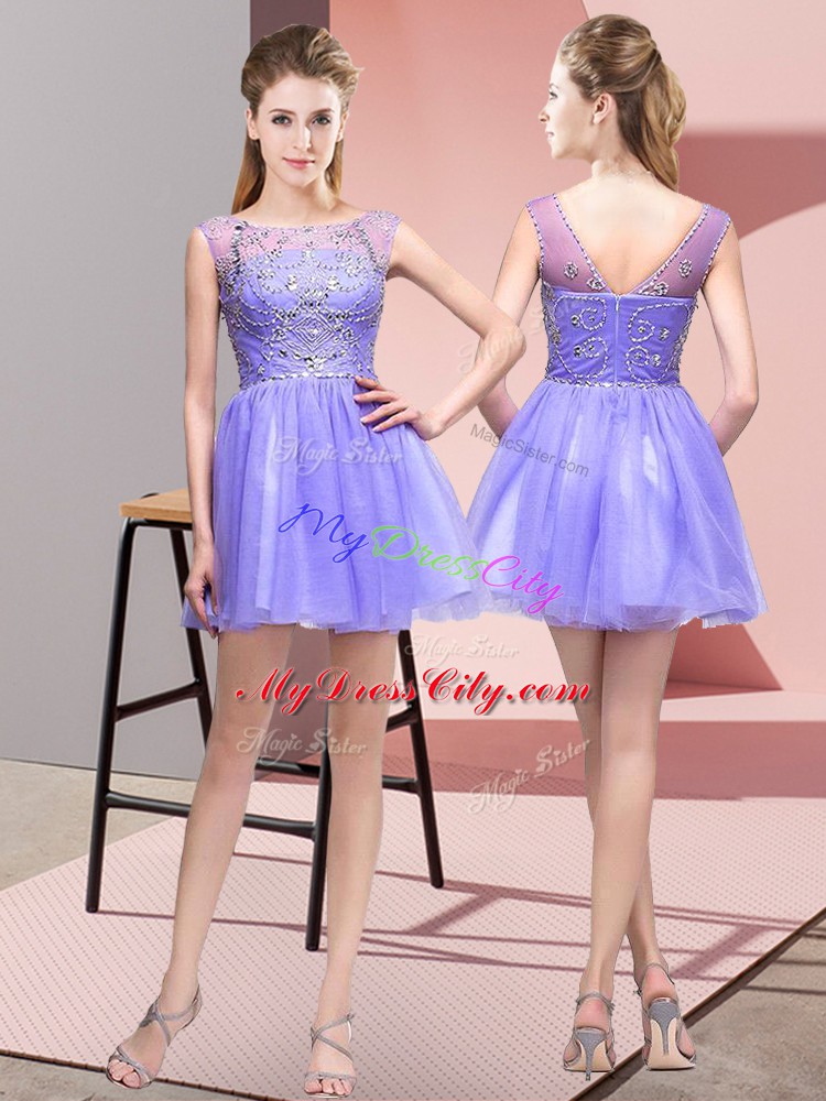 Sexy Lavender Tulle Zipper Dress Like A Star Sleeveless Mini Length Beading