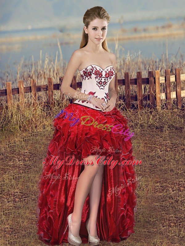 Glittering Floor Length Ball Gowns Sleeveless White And Red Sweet 16 Quinceanera Dress Lace Up