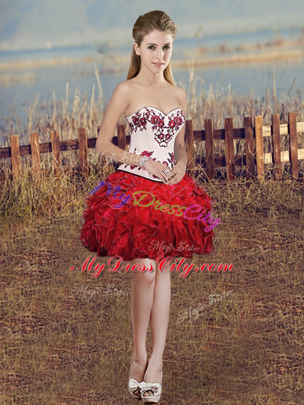 Glittering Floor Length Ball Gowns Sleeveless White And Red Sweet 16 Quinceanera Dress Lace Up