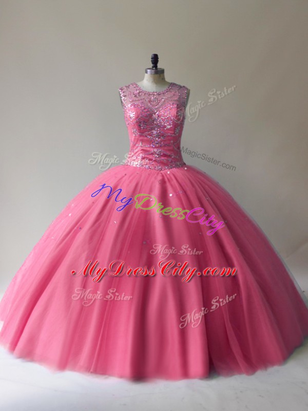Floor Length Red Sweet 16 Quinceanera Dress Scoop Sleeveless Lace Up