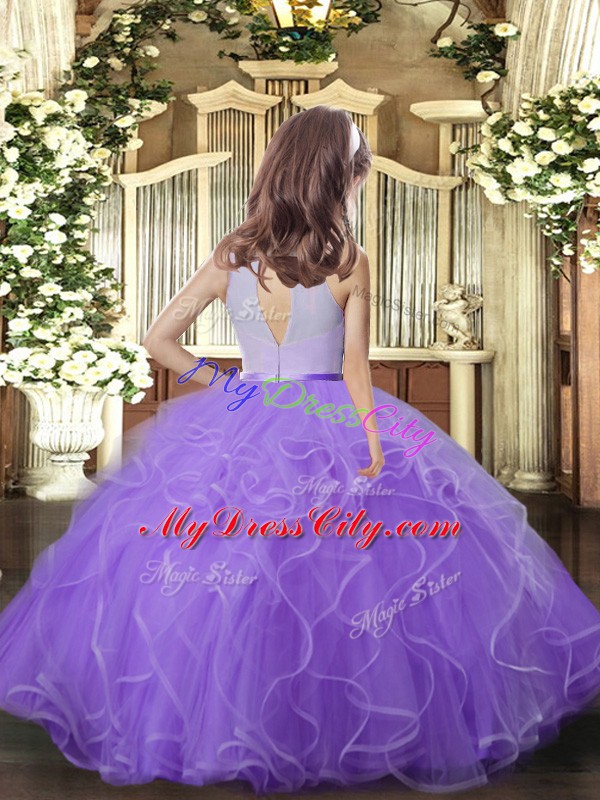 Affordable Floor Length Ball Gowns Sleeveless Lavender Pageant Gowns For Girls Backless