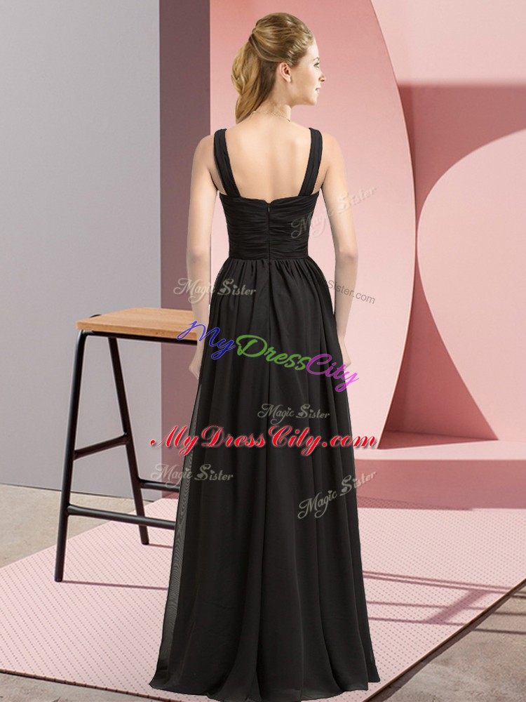 Customized Sleeveless Chiffon Floor Length Zipper Vestidos de Damas in Olive Green with Beading and Appliques