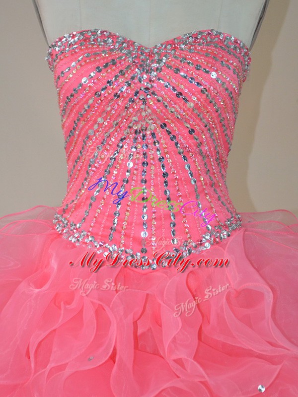 Pink Sweet 16 Dresses Sweet 16 and Quinceanera with Beading and Ruffles Sweetheart Sleeveless Zipper