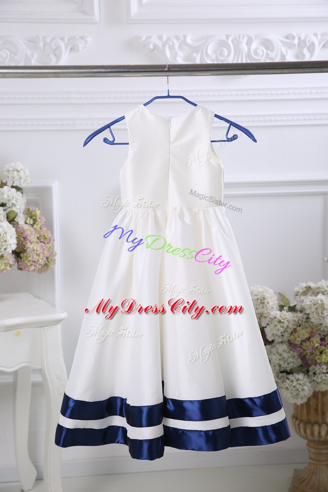 White Sleeveless Tea Length Ruffles Zipper Flower Girl Dresses