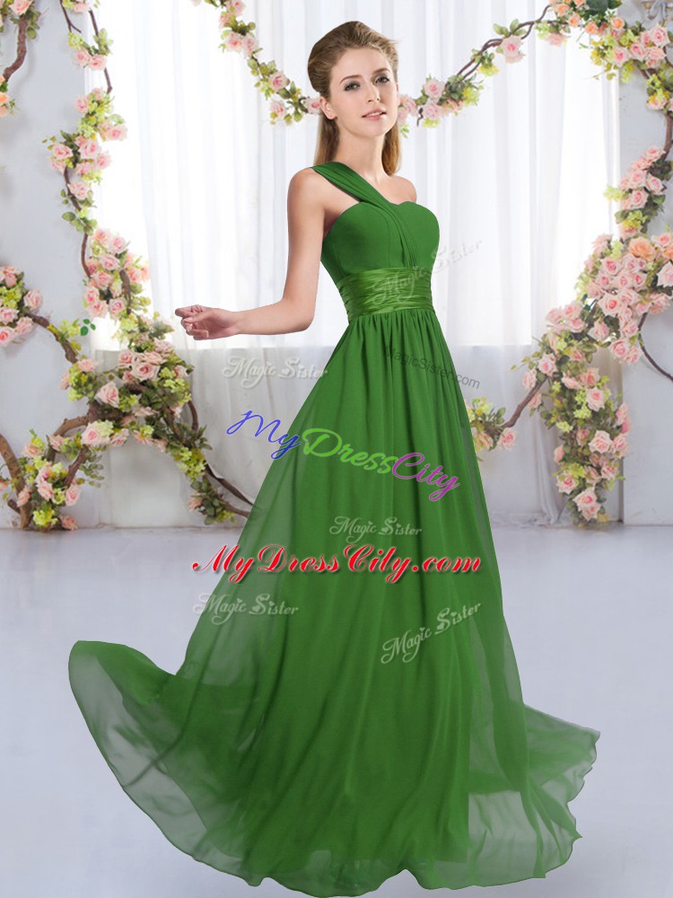 Green Sleeveless Ruching Floor Length Dama Dress