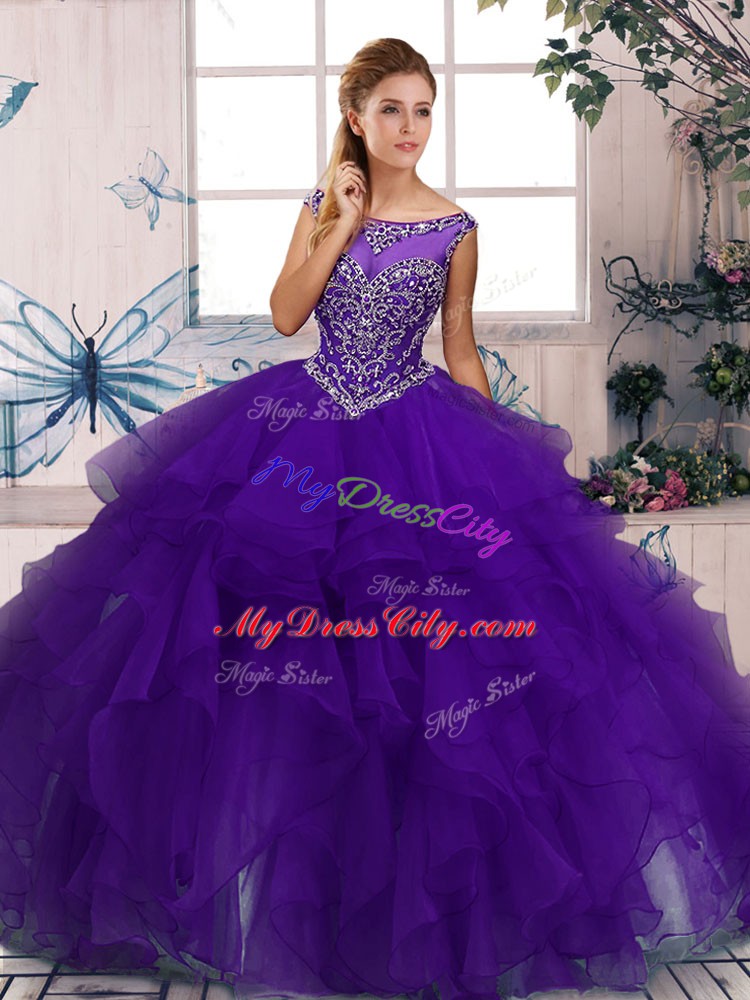 Floor Length Ball Gowns Sleeveless Purple Quinceanera Dresses Zipper