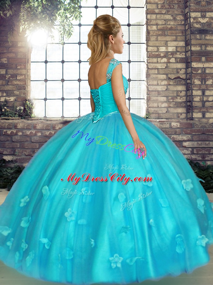 Smart Tulle Sleeveless Floor Length Vestidos de Quinceanera and Beading and Appliques