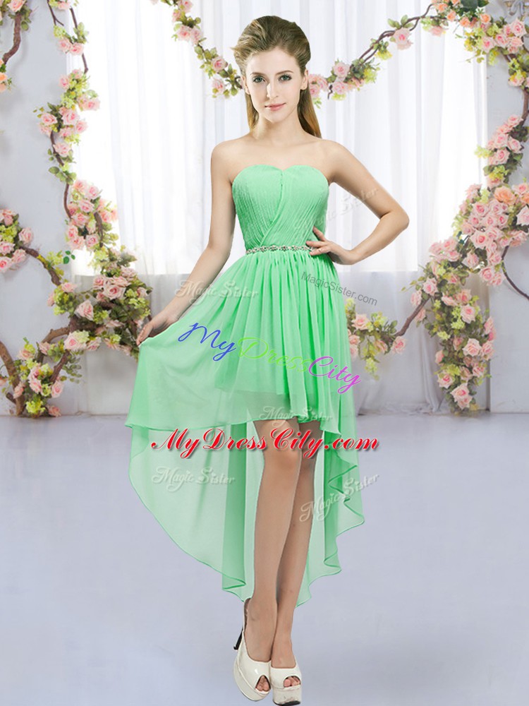 Sleeveless High Low Beading Lace Up Vestidos de Damas with Green