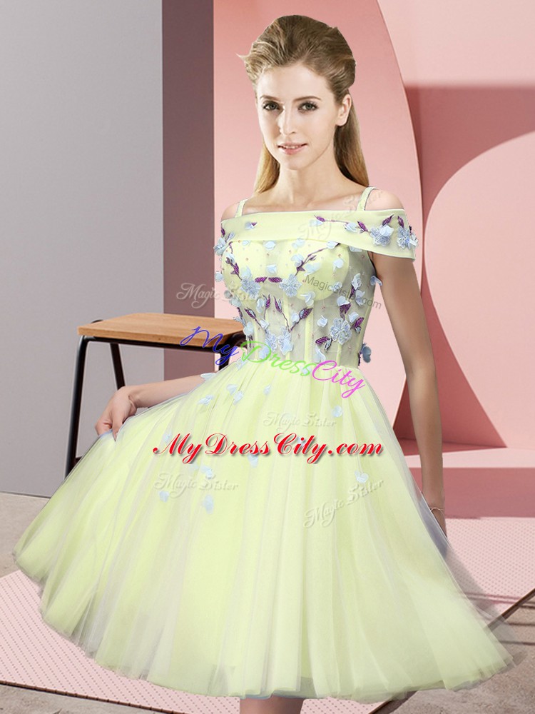 Extravagant Short Sleeves Lace Up Knee Length Appliques Wedding Guest Dresses