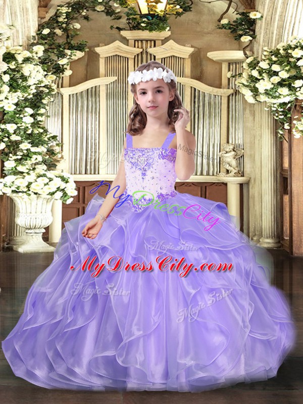 Excellent Sleeveless Beading and Ruffles Lace Up Kids Pageant Dress