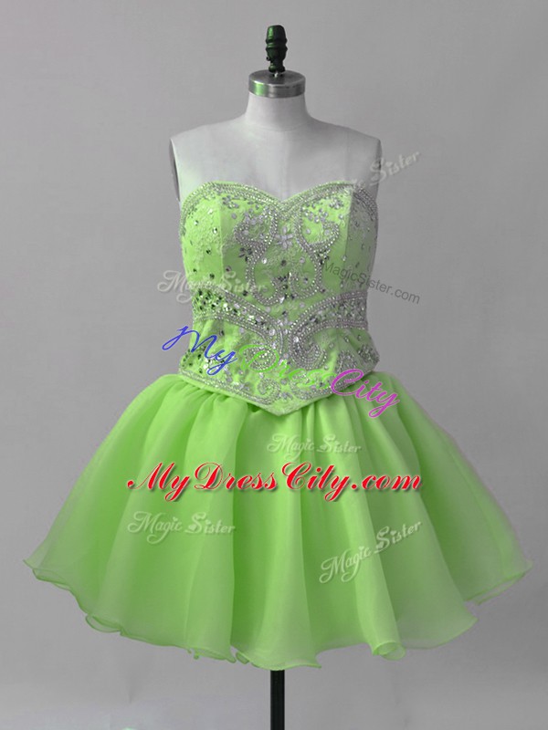 Wonderful A-line Organza Sweetheart Sleeveless Beading Mini Length Lace Up Prom Party Dress