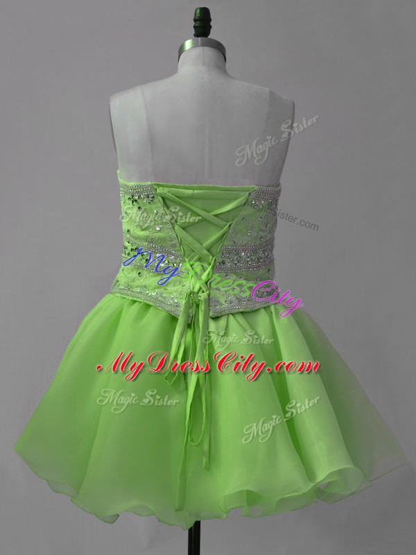 Wonderful A-line Organza Sweetheart Sleeveless Beading Mini Length Lace Up Prom Party Dress