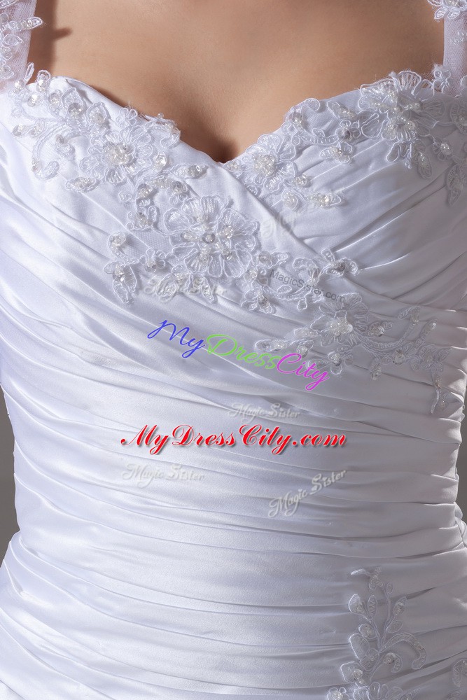 Lace Up Wedding Dress White for Wedding Party with Beading and Appliques Brush Train