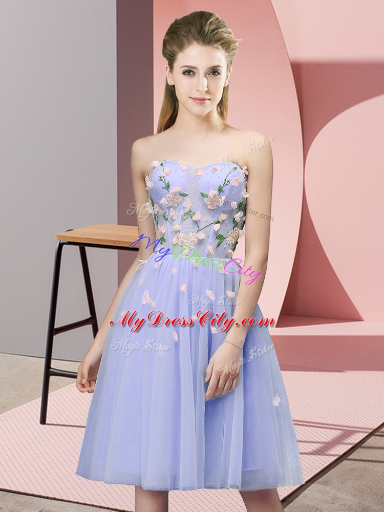 New Style Knee Length Lace Up Bridesmaid Dresses Lavender for Wedding Party with Appliques