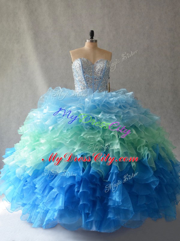 Fantastic Floor Length Ball Gowns Sleeveless Multi-color Quinceanera Gown Lace Up