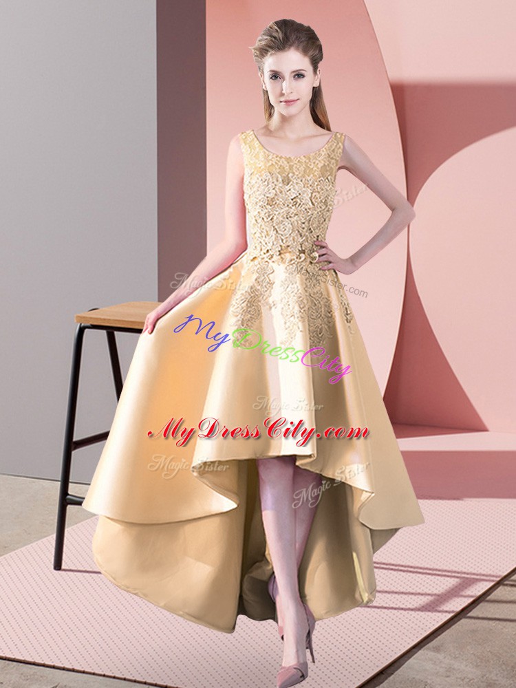 Gold Scoop Zipper Lace Bridesmaid Dresses Sleeveless
