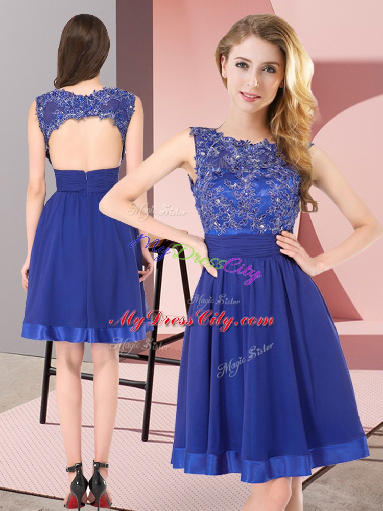 Royal Blue Scoop Backless Beading and Appliques Dama Dress for Quinceanera Sleeveless