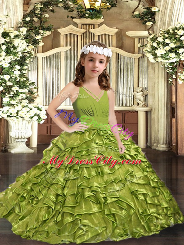 Organza Sleeveless Floor Length Little Girls Pageant Dress and Ruffles