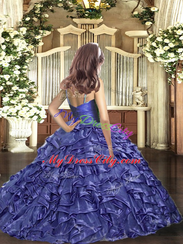 Organza Sleeveless Floor Length Little Girls Pageant Dress and Ruffles