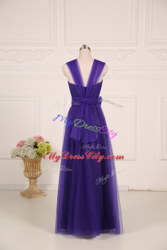 Artistic Tulle Sleeveless Floor Length Damas Dress and Ruching