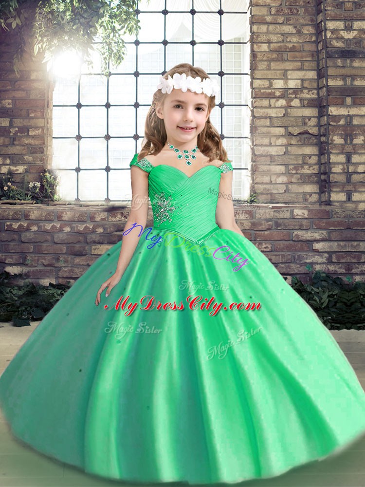 Nice Sleeveless Beading Lace Up Little Girl Pageant Dress
