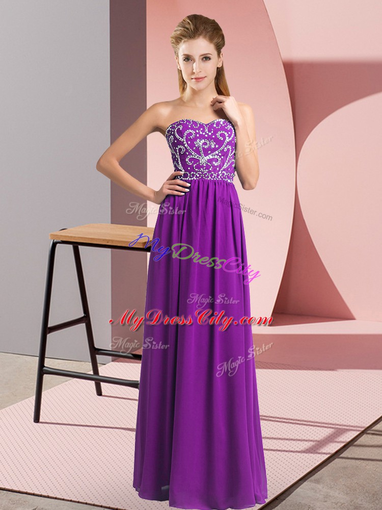 Affordable Chiffon Sleeveless Floor Length Prom Party Dress and Beading