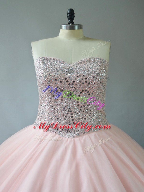 Best Selling Beading Sweet 16 Dress Peach Lace Up Sleeveless Floor Length